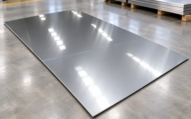 Hot-rolled and cold-rolled stainless steel sheets and plates stacked for industrial applications